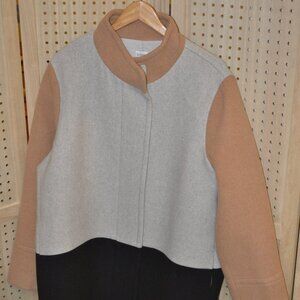 J. CREW (NWT ) Black , Tan and White zip front wool like coat size 22 (2X) .